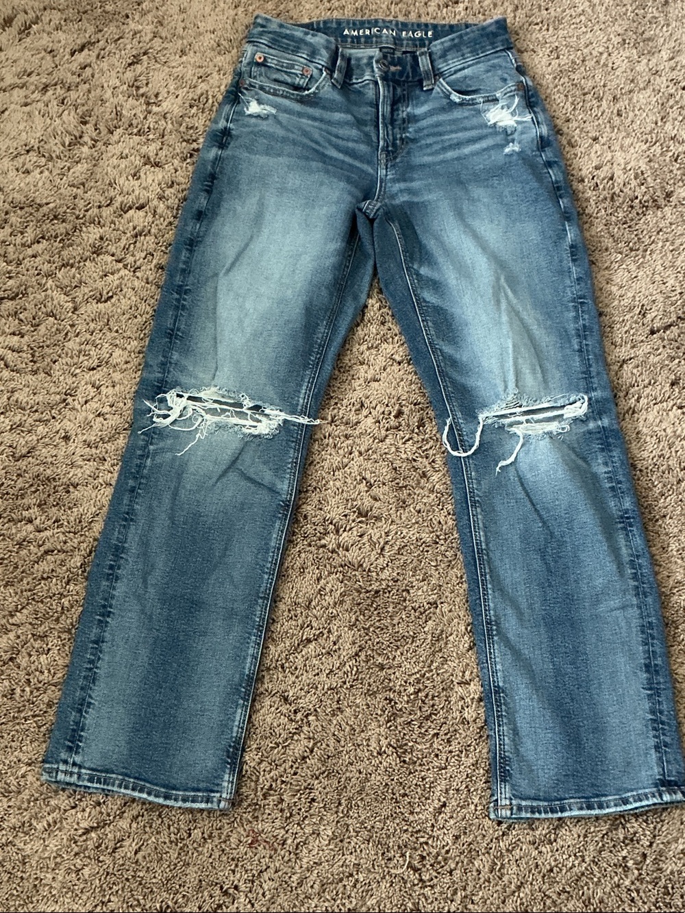 American Eagle Outfitters 'Curvy Straight' Distressed Blue Straight Leg Jeans